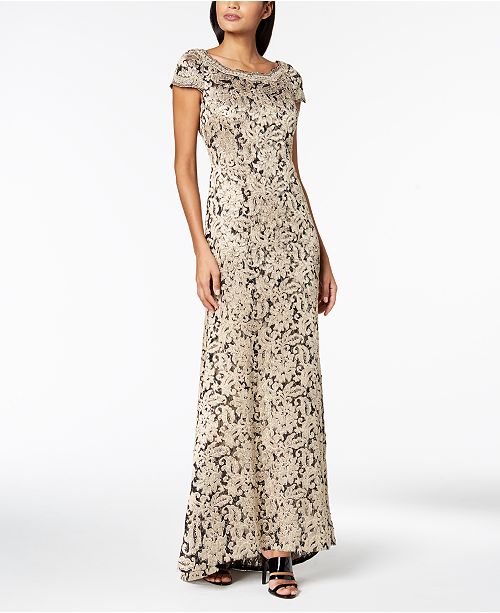 calvin klein cap sleeve sequin gown
