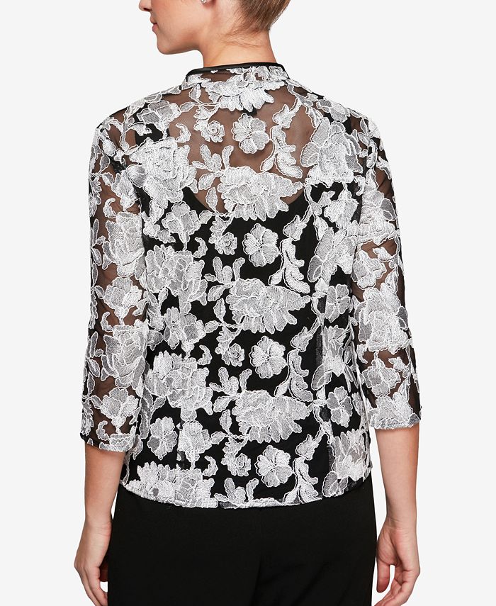 Alex Evenings Petite Printed Embroidered-Mesh Jacket & Shell - Macy's