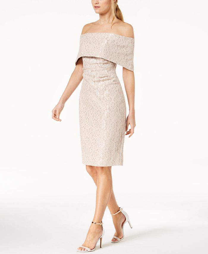 Off the shoulder lace sheath dress vince camuto hot sale