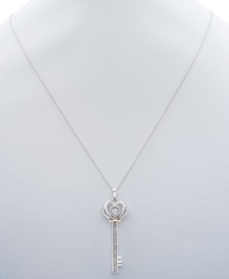 Diamond Accent Two-Tone Key Pendant Necklace in Sterling Silver & 10k Gold