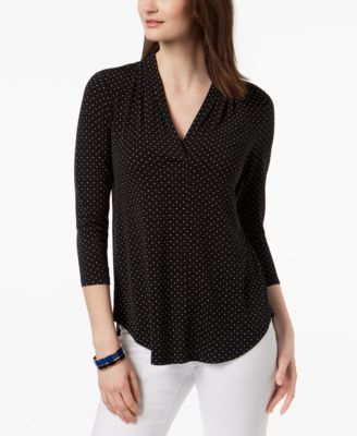 Charter Club - Petite Dot-Print V-Neck Top