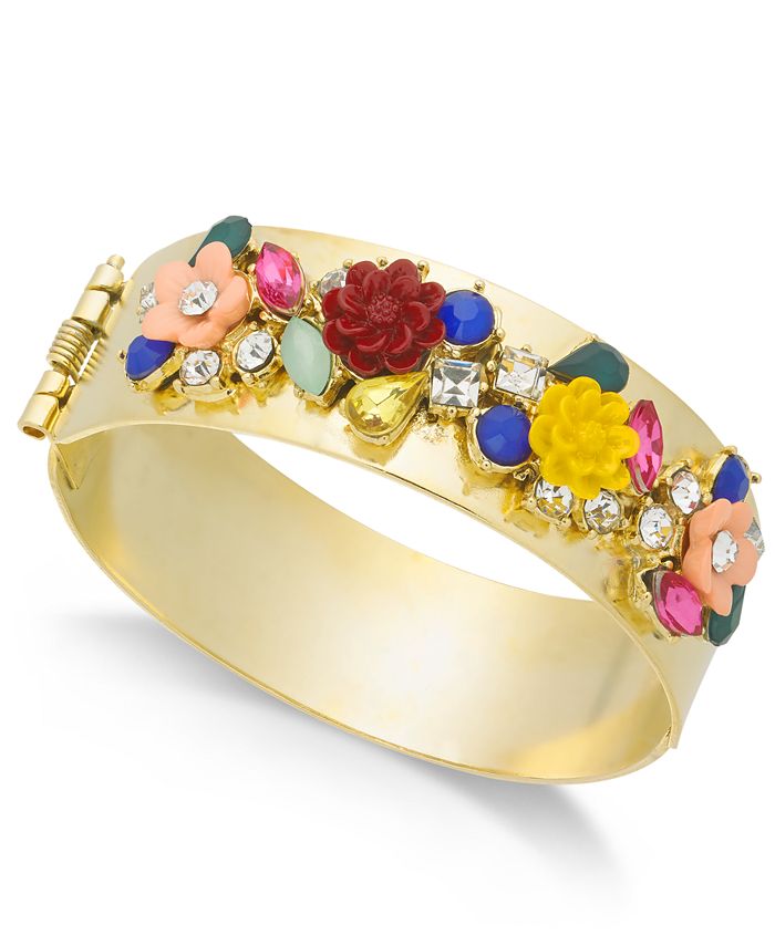INC International Concepts I.N.C. GoldTone Flower Motif Hinged Bangle Bracelet, Created for