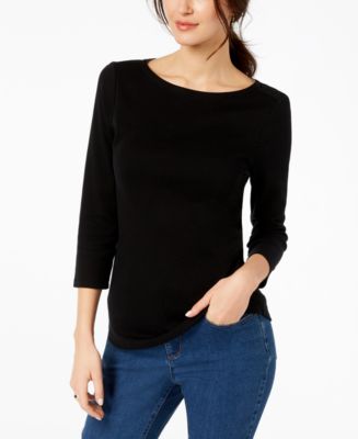 Charter Club Petite Pima Cotton Button-Shoulder Top, Created for