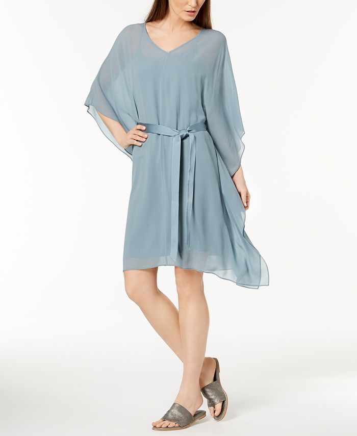 Eileen Fisher Silk Belted Caftan Dress Macy s