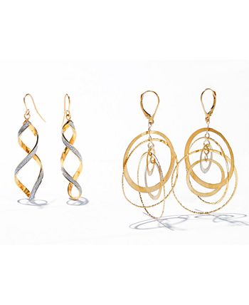 Italian Gold - Glitter Twist Drop Earrings in 14k Gold
