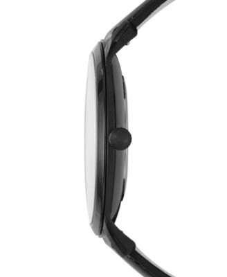 Men's Minimalist Black Leather Strap Watch 44mm