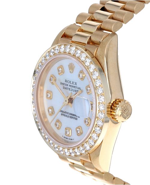 Pre Owned Rolex Women S Swiss Automatic Datejust Presidential Diamond 3 4 Ct T W 18k Gold Bracelet Watch 26mm Reviews All Fine Jewelry Jewelry Watches Macy S