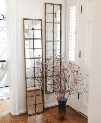 Distressed Rectangle Metal Framed Windowpane Wall Mirror, Gold-Tone