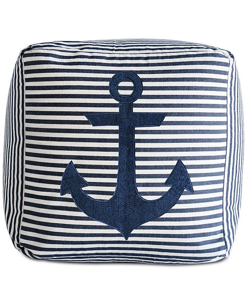 Bloomingville Navy Stripe Square Pouf Pillow with Embroidered Anchor