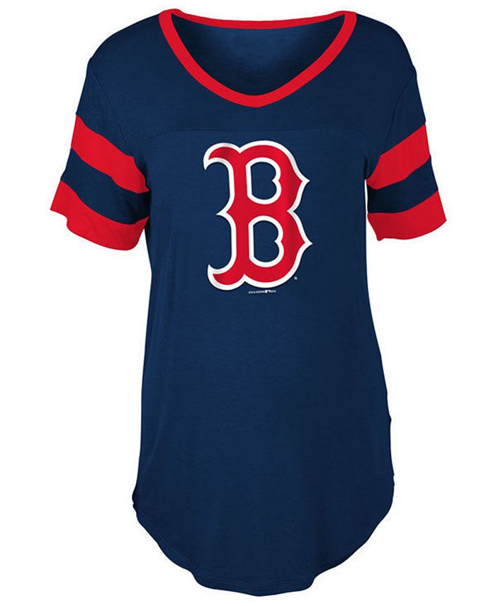 5th & Ocean Women's Boston Red Sox Sleeve Stripe Relax T-Shirt - Macy's