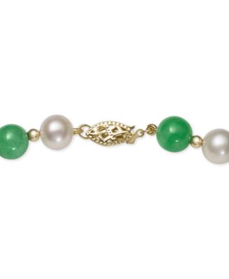 Macy's Cultured Freshwater Pearl and Dyed Jade Necklace in 14k