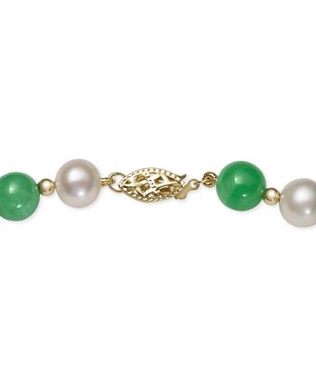 Macy's - 14k Gold Necklace, Cultured Freshwater Pearl and Jade