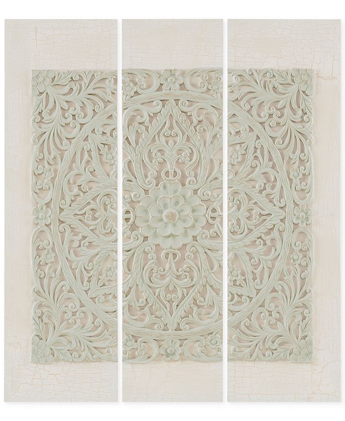 JLA Home Madison Park Wooden Mandala Gray 3Pc. 3D Embellished Canvas