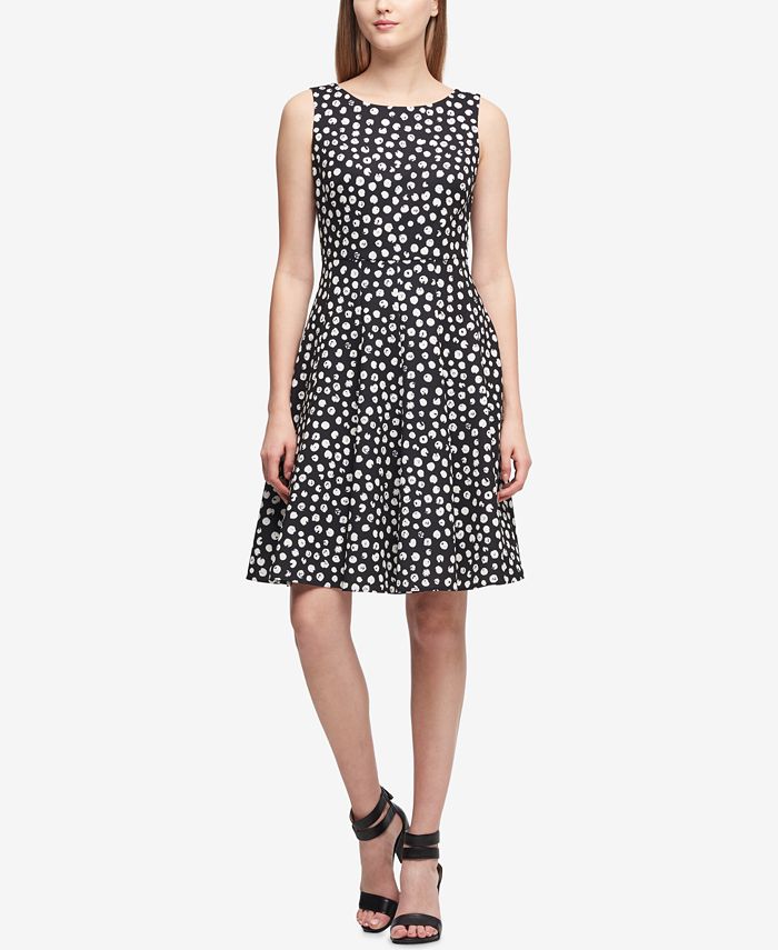 DKNY Brushed Dot Scuba Fit & Flare Dress, Created for Macy's - Macy's