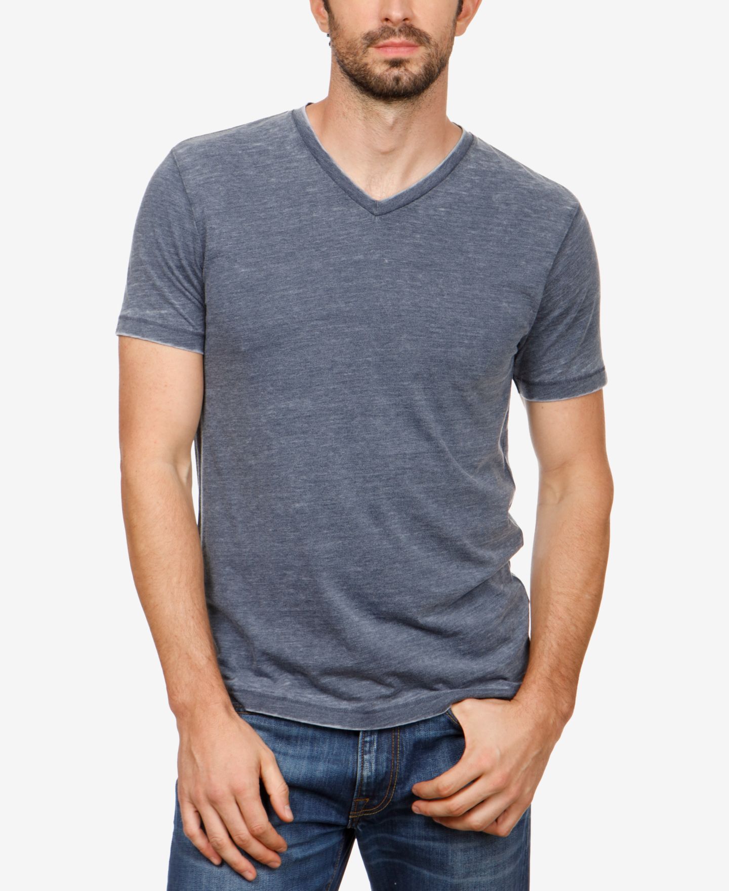 Мужская футболка Lucky Brand Burnout V-Neck Short Sleeve, цвет: Тёмно-синий — фото 1