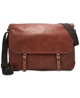 fossil men's buckner leather messenger bag