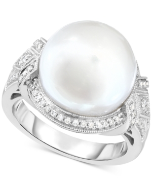 image of Cultured South Sea Pearl (13mm) & Diamond (1/3 ct. t.w.) Ring in 14k White Gold