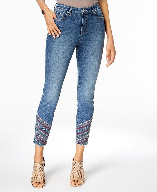 Style & Co Petite Embroidered Frayed-Hem Skinny Ankle Jeans, Created ...