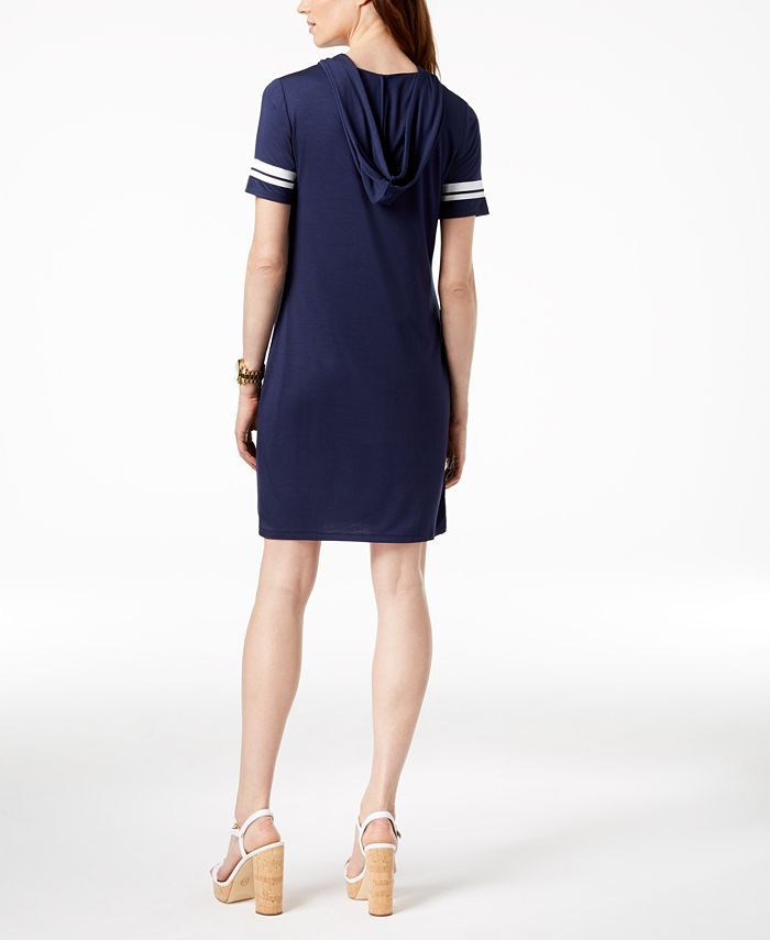 Michael Kors Petite Striped-Sleeve Jersey Hoodie Dress - Macy's