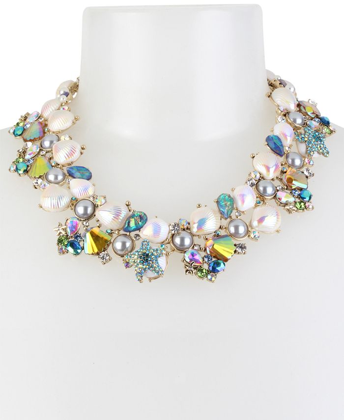 Betsey Johnson Gold-Tone Crystal & Imitation Pearl Shell Cluster Collar ...