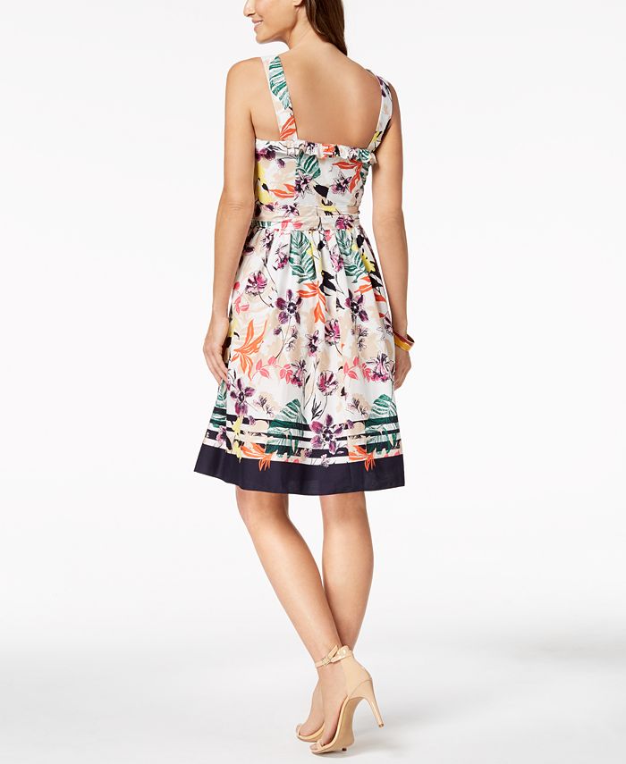 Vince Camuto Cotton Floral Stripe Fit & Flare Dress - Macy's