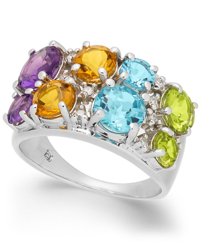 Macy's Multi-Gemstone (4-1/5 ct. t.w.) & Diamond (1/10 ct. t.w.) Ring ...