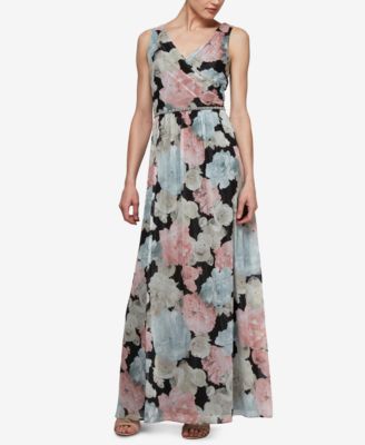 SL Fashions Beaded-Waist Floral Chiffon Gown - Macy's