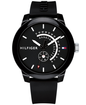 UPC 885997259538 product image for Tommy Hilfiger Men's Black Silicone Strap Watch 44mm Created for Macy's | upcitemdb.com