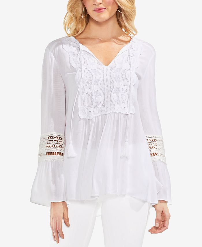 Vince Camuto Bell-Sleeve Lace-Appliqué Top - Macy's