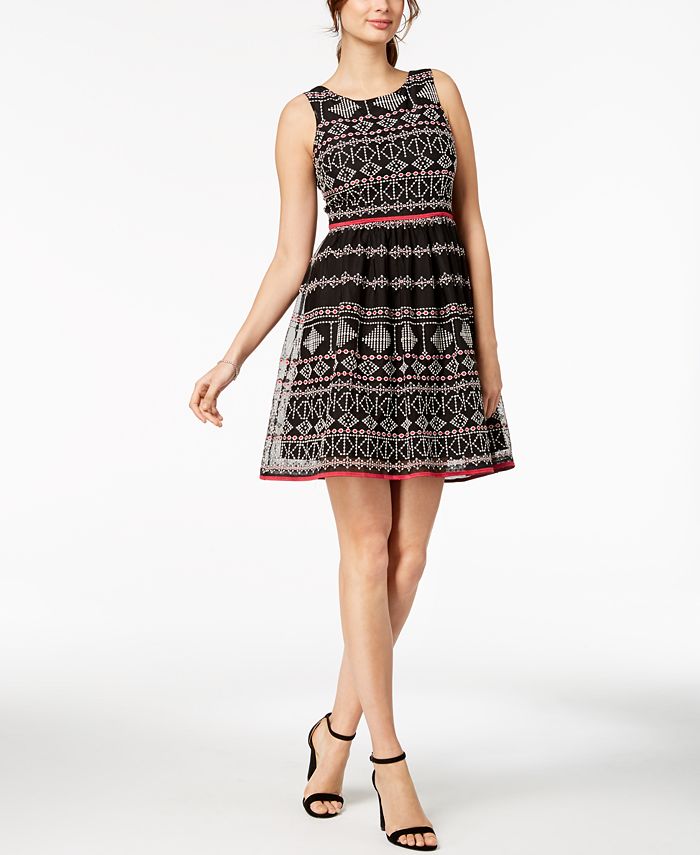 Taylor Embroidered Fit & Flare Dress - Macy's