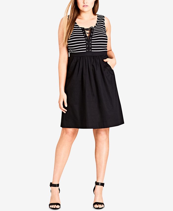City Chic Trendy Plus Size Lace-Up Fit & Flare Dress - Macy's