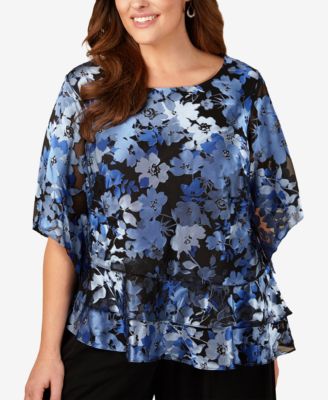 Alex Evenings - Plus Size Printed Tiered Top