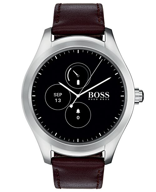 BOSS Hugo Boss Men's Digital Touch Brown Leather Strap Touchscreen Smart Watch 46mm & Reviews