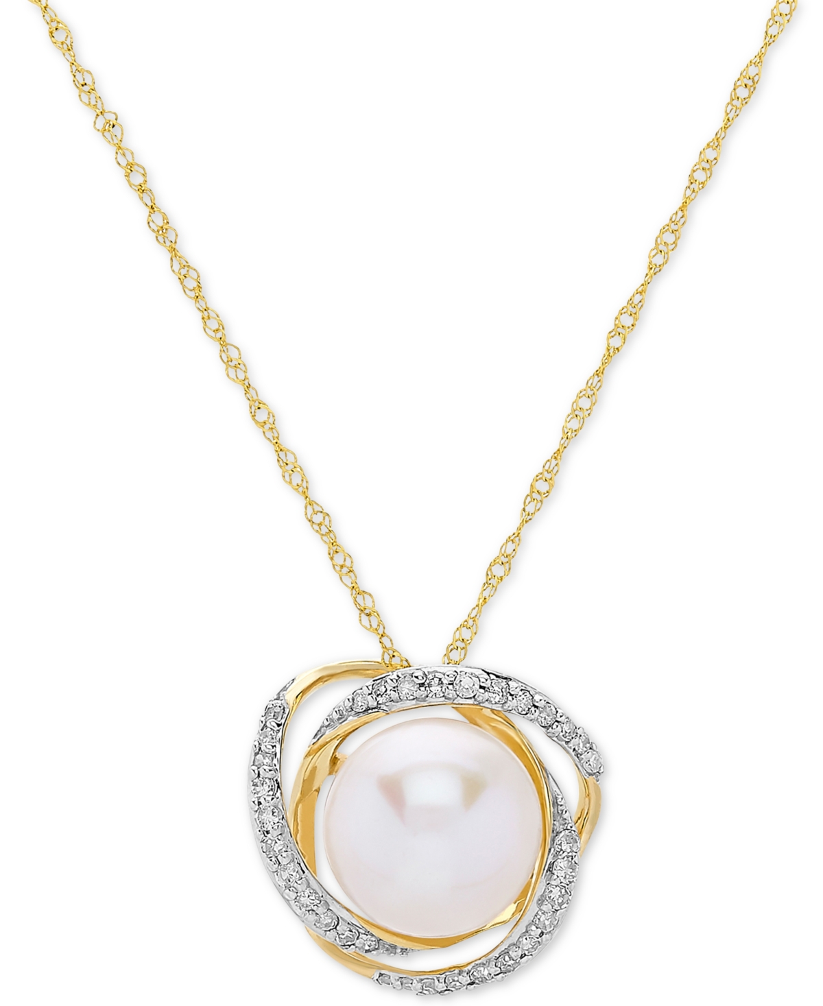 Cultured Freshwater Pearl (8mm) & Diamond (1/8 ct. t.w.) 18" Pendant Necklace in 14k Yellow Gold or White Gold - White Gold
