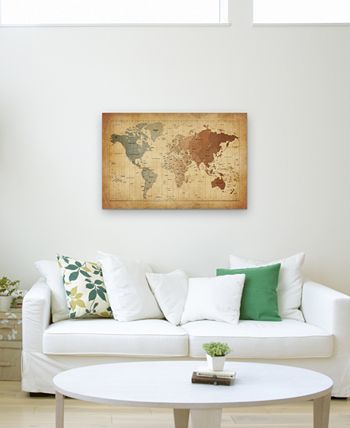 Trademark Global - Michael Tompsett Time Zones Map of the World 22" x 32" Canvas Art Print