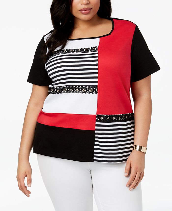 Alfred Dunner Barcelona Plus Size Embellished Colorblocked Top - Macy's