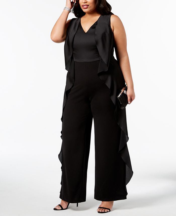 Adrianna Papell Plus Size Ruffle-Trim Jumpsuit - Macy's