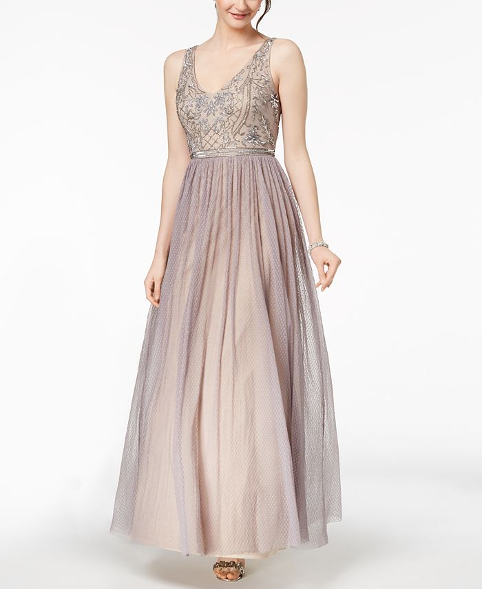 Adrianna Papell V-Neck Embellished Lace Gown - Macy's