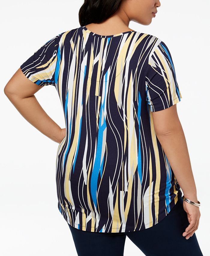 JM Collection Plus Size Printed-Stripe Top, Created for Macy's - Macy's