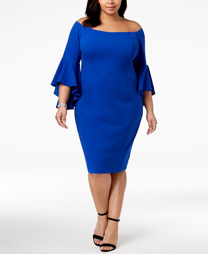 R & M Richards Plus Size Off-The-Shoulder Flared-Sleeve Dress & Reviews ...