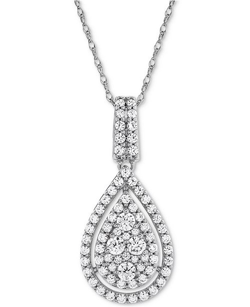 Macy S Diamond Pave Teardrop 18 Pendant Necklace 1 Ct T W In 14k White Gold Reviews Necklaces Jewelry Watches Macy S