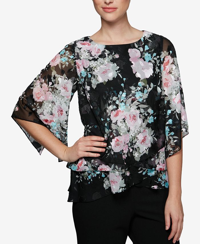 Alex Evenings Floral-Print Tiered Top - Macy's