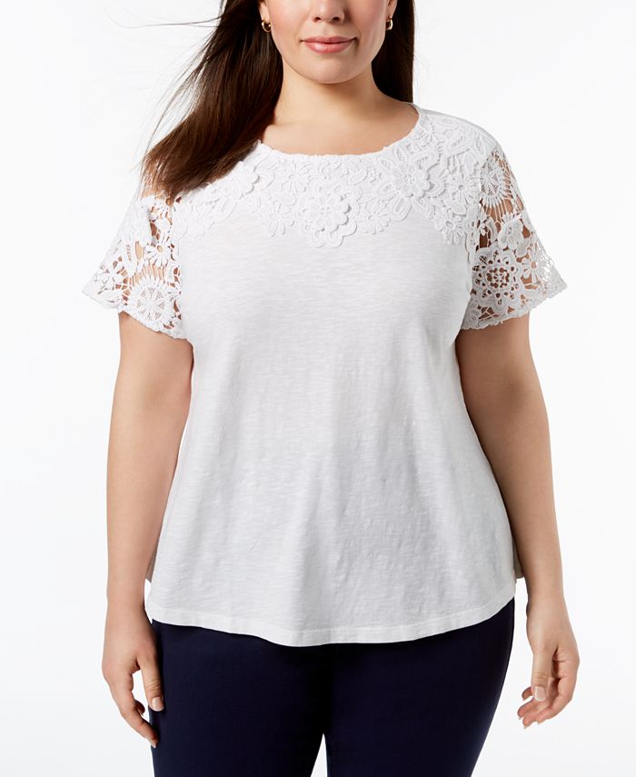 Charter Club Plus Size Cotton Lace Top, Created for Macy's & Reviews ...
