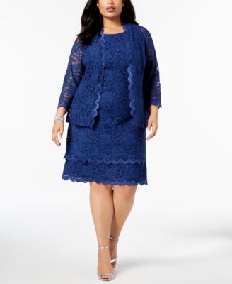 R & M Richards - Plus Size Glitter Lace Sheath Dress & Jacket