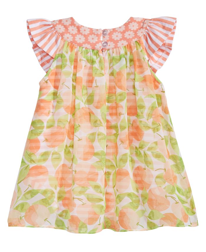 Bonnie Baby Flutter Sleeves Romper with Peaches-Print Overlay, Baby ...