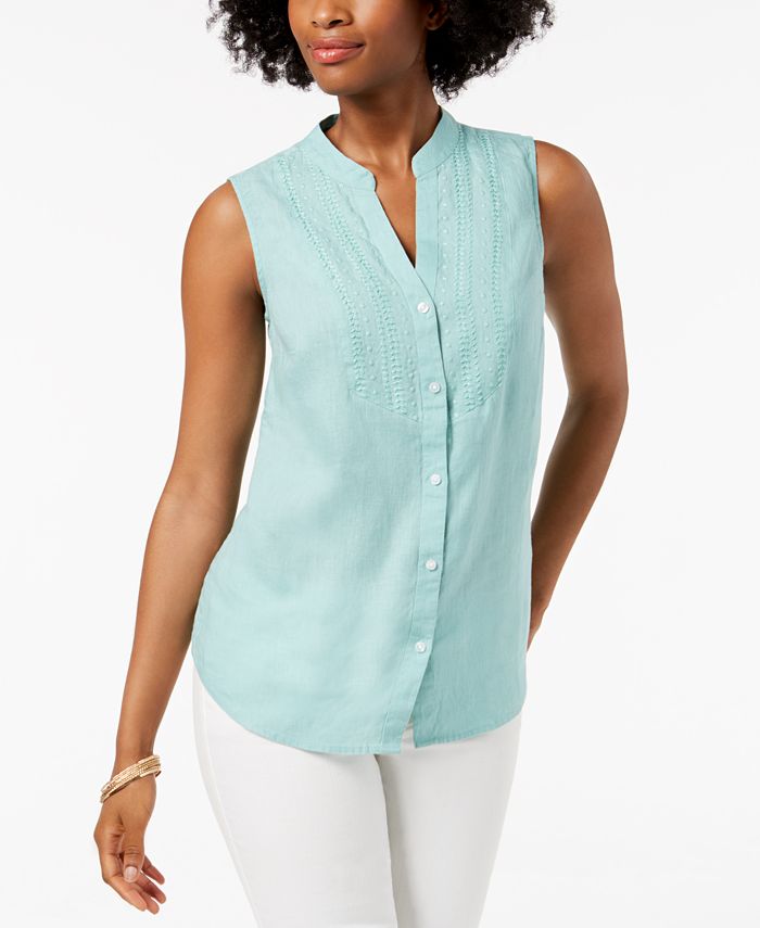 Charter Club Linen Embroidered Shirt, Created for Macy's Macy's