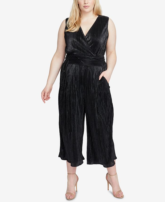 RACHEL Rachel Roy Trendy Plus Size Metallic Pleated Jumpsuit - Macy's