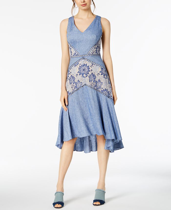 Taylor Floral Lace Inset Chambray Midi Dress Macy s