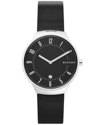 mens watch black leather strap
