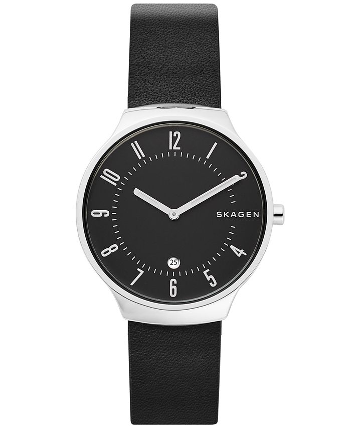 Skagen Men's Grenen Black Leather Strap Watch 38mm - Macy's